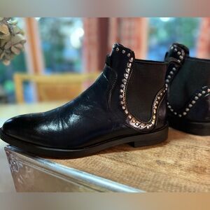 ZARA Black Patent Studded Chelsea Boots